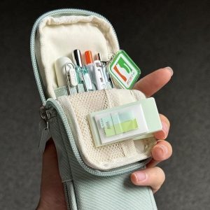 简约绿色法棍包多功能笔袋ins小众风高颜值便携可挂包包文具笔盒