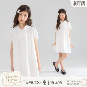 MUCMUKN【天使童话】凉感莱赛尔亚麻娃娃领泡泡连衣裙女童26夏新