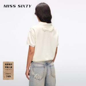 【天使系列】Miss Sixty2026夏季短袖T恤女Polo领立体翅膀上衣