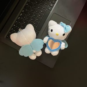 日本蓝色天使爱心镜子HelloKitty毛绒挂件可爱天使翅膀钥匙扣少女
