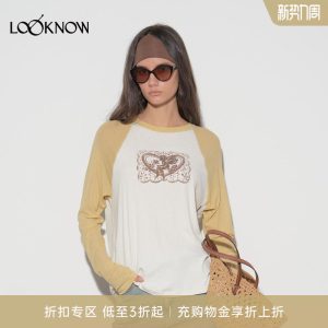 徐艺洋同款 if by land小天使系列LOOKNOW秋新插肩印花T恤女