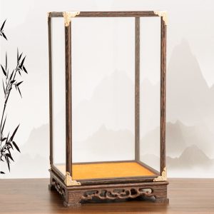 鸡翅木雕花玻璃罩花瓶古董佛像摆件文玩防尘罩宝笼透明展示盒定制