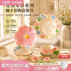 川岛屋花漫星野盘子餐盘陶瓷碗碟漂亮餐具套装新婚乔迁生日礼物女