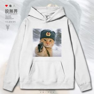 正气拿枪雪地橘猫猫咪大雪可爱恶搞连帽卫衣男女帽衫0018设 无界