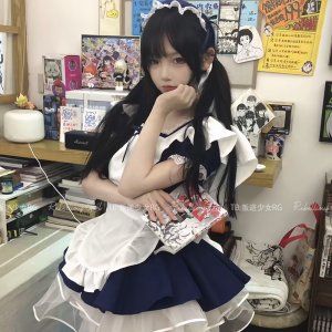 海盐甜心*日系可爱天使女仆装cos服软萌少女Lolita绀色狗短连衣裙