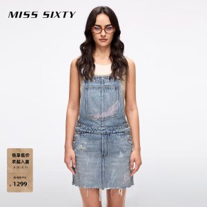 【天使系列】Miss Sixty2026夏季背带牛仔连身连衣裙女涂鸦风钉珠