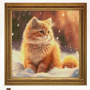 DMC十字绣风景套件 客厅 卧室 精准印花 猫咪卡通 雪地橘猫