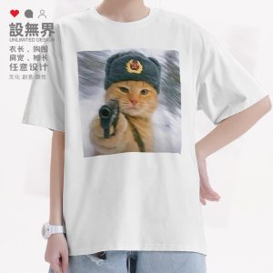 正气拿枪雪地橘猫猫咪大雪可爱恶搞短袖T恤男女体恤夏0018设 无界