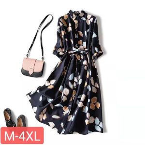 4XL 2023autumn winter women print shirt dress ladies dresses