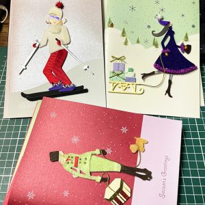 Christmas card世界著名贺卡手工贺卡立体对折滑雪购物女郎圣诞卡