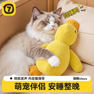 小黄鸭猫咪玩具自嗨解闷小猫毛绒猫薄荷玩具发声磨牙耐咬宠物用品