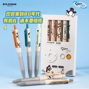 日本白金PLATINUM POD小爱豆PINGU联名复古科技冒险限定中性笔针管型小爱豆企鹅考试刷题速干签字笔0.5mm
