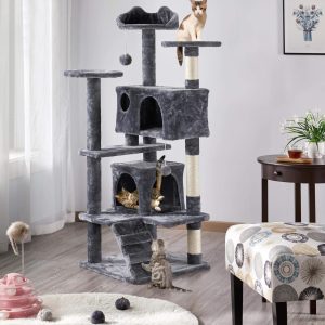 SUPERDEAL 53in Cat Tree Condo Scratching Post Tower Dark