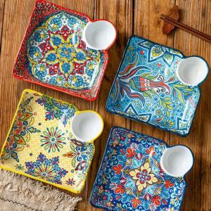 Bohemian dumpling plate with vinegar dish, household ceramic