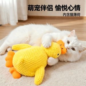 小黄鸭猫咪玩具自嗨解闷耐咬磨牙响纸发声毛绒薄荷宠物玩具逗猫棒