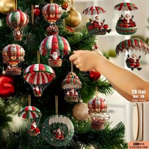 12pcs Christmas Tree 2D Wooden Hanging Decoration Set with M