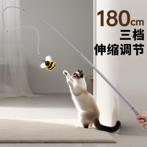 猫玩具长杆可伸缩钓鱼竿逗猫棒仿真昆虫替换头带铃铛猫咪玩具大全