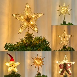圣诞树顶星发光挂件装饰merry christmas场景布置铁艺五角星星灯