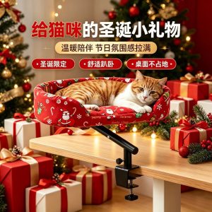 跨境办公桌面猫窝360旋转猫床宠物悬浮式猫爬架升降圆形猫盆