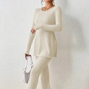 Knitted Women Dresses欧美女性感休闲修身时尚气质针织坑条套装